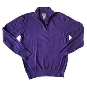 LL Bean Men's Quarter Zip Pullover Purple Violet Cotton & Cashmere Sweater | M